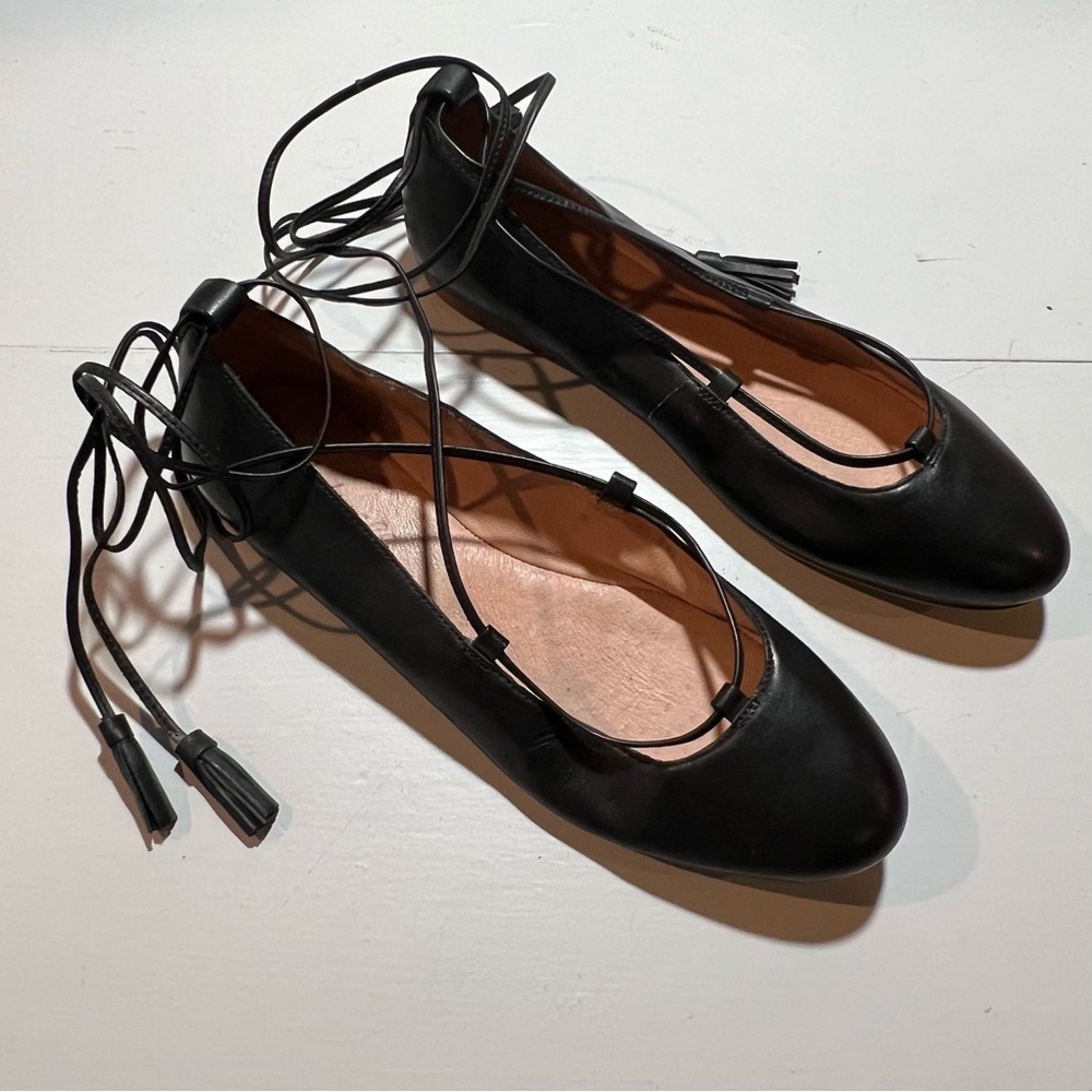 Madewell Black Leather Lace-Up Ballet Flats